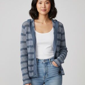 BANANA REPUBLIC Cozy Striped Blue Hooded crochet Cardigan size S